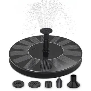 Solarbrunnen Wasser-Fontäne für draußen - 16 cm Schwimmende Solar Wasserpumpe mit 5 wechselbaren Aufsätzen - Springbrunnen Wasserspiel als Balkon Miniteich oder Garten-Brunnen Vogeltränke