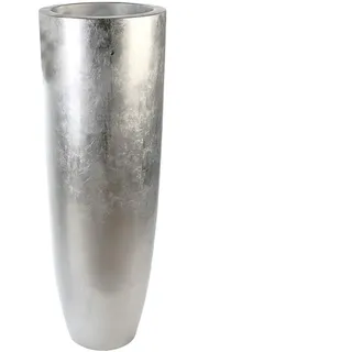 Casablanca großer Pflanztopf XL rund aus Fiberglas - wasserdicht ohne Abflussöffnung - Pflanzkübel XXL für den Innenbereich - Deko Wohnzimmer - mit Pflanzeinsatz Topf - Farbe: Silber Höhe 92 cm