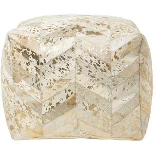 Homescapes Patchwork-Sitzpouf Fell creme-gold, 50/50/40 cm , Leder , Patchwork , Quadratisch , 50x40x50 cm , Wohnzimmer, Sessel, Hocker & Hockerbänke, Poufs