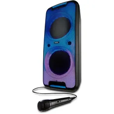 MEDION P61080 Party-Soundsystem (Partylautsprecher inkl. Mikrofon, Karaoke, Akku, Bluetooth, True Wireless Stereo, 2X 450 Watt, Farbige LED, 2X USB, 2X AUX, 2X Mikrofonanschluss, Kompaktanlage)