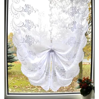 Scheibengardine STICKEREIEN PLAUEN "Lara" Gr. 5, weiß, B:90cm H:180cm, Voile, Polyester, Gardinen, Scheibengardine, veredelt mit echter Plauener Spitze Stickerei