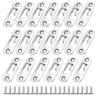 20 Stück Bilderrahmen Aufhänger, Metall Bildaufhänger, Schlüssellochverschlüsse Befestigung, Silber Schlüsselloch Aufhänger Mit 40 Schrauben für Spiegel (44x16mm)