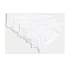 Womens M&S Collection 3er-Pack Brazilian-Slips mit Spitzenbesatz - White, White, 18