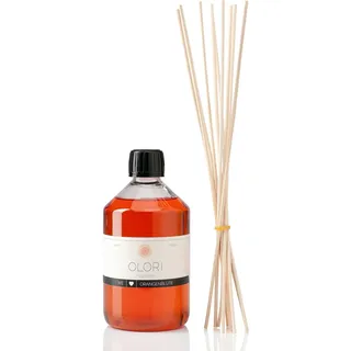 Raumduft Nachfüll-Set „Orangenblüte“ 500 ml inkl. 10 Rattan-Stäbchen - Duftöl mit ätherischen Ölen - Nachfüller extra langanhaltend frischer und fruchtiger Duft - Nachfüllflasche 100% Natürlich
