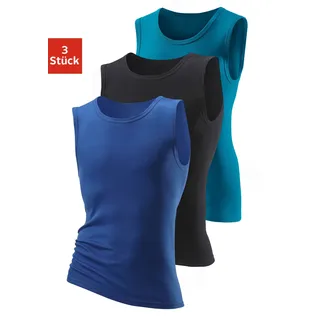 H.I.S Muscleshirt Packung, 3 Stk. aus weicher Feinripp-Qualität, royalblau, schwarz, petrol