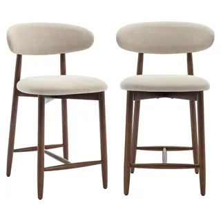 COLAMY 2er-Set Barhocker, moderne Thekenstühle mit komfortabler Sitzfläche aus Stoff und Holzgestell, für Kücheninsel oder Bartheke, Farbe Beige - Beige
