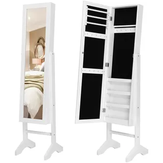 SONGMICS Schmuckschrank und Standspiegel zwei in einem, Lederimitat, weiß, 35,5 x 153 x 35 cm