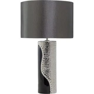 BELIANI Tischlampe Schwarz und Silber Porzellanfuß Stoffschirm Schwarz Kabel mit Schalter Moderner Minimalistischer Glamouröser Stil - Schwarz, Silber