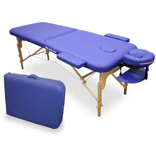 WELLCORE Massageliege, klappbar, aus Holz, Kunstleder, 185 x 65 cm, höhenverstellbar, Abnehmbarer Kopf, Zwei Erweiterungsarme, Gesichtsloch, Blaue, bis 225 kg