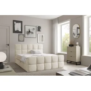 Boxspringbett Schlafzimmerbett SATINE PREMIUM 200x220cm Stoff Coral Creme - Creme
