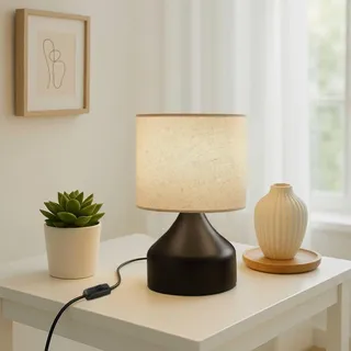 Opviq, Hochwertige Tischlampe aus 100% Metall, Cremefarben, 32 cm hoch, 22 x 14 cm Schirm, 150 cm Kabel, E27 Fassung, Max 40 W | Elegantes Design für jedes Zuhause. - Creme