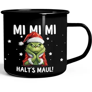 MoonWorks® Emaille-Tasse Anti Weihnachten Spruch Ironie Sarkasmus lustige Weihnachtsbecher Geschenke für Weihnachtsmuffel Schwarz standard