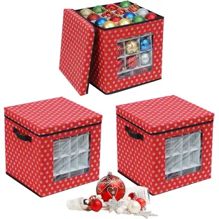 Relaxdays Weihnachtskugel Aufbewahrungsbox, 3er Set, HxBxT: 33 x 33 x 33 cm, Vlies, Pappe, Weihnachtskugelkiste, rot