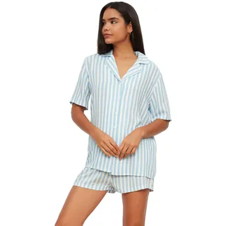 TRENDYOL Damen Blaues Gestreiftes Gewebte Pyjamas-team Pajama Set, Blau, 36 EU