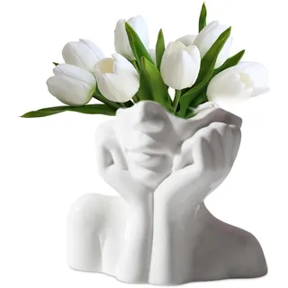 Kopf Gesicht Vase Blumenvase Keramikvasen: Keramik Vasen, Moderne Vase Gesicht, Trockenes Blumenarrangement Vasen, Keramik-Gesichtsvase Für Schlafzimmer, Büro Dekoration (Weiß)