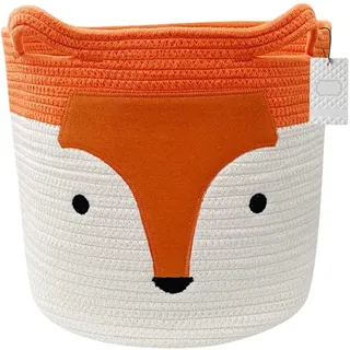 LATERN Baumwollseil Wäschekorb, Orange Fox Faltbare Aufbewahrungskörbe Niedliche TierwäscheKorb Spielzeugkorb mit Griffen für Kinder Kleidung Zimmer Dekor (35cm x 32cm)