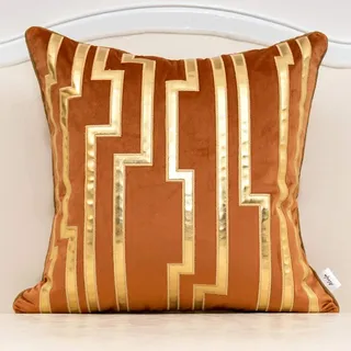Alerfa 45 x 45 cm Orange Geometrisch Gold Leder Gestreifte Kissenbezüge Luxus Europäische Wurfkissenbezüge Dekorative Kissen für Couch Wohnzimmer Schlafzimmer Auto 45 x 45 cm