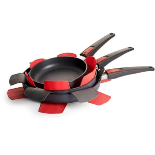 WOLL Silikon-Pfannenschutz-Set 3-teilig Ø 35 cm rot/Ø 40 cm grau