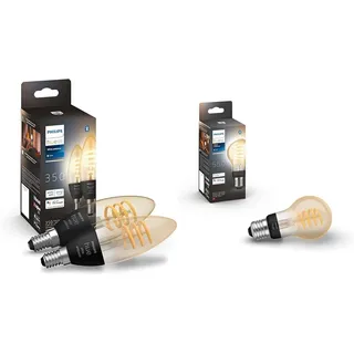 Philips Hue White Ambiance Filament, smarte E14 LED Lampe & White Ambiance E27 Filament Lampe Einzelpack (550 lm)