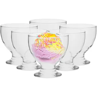 TREND FOR HOME Eisbecher Glas Dessertschalen Glass, 475 ml, Set von 6, Dessertgläser auf Fuß Glasschüssel Eisbecher Glas Servierschalen Dessertbecher (Transparent)