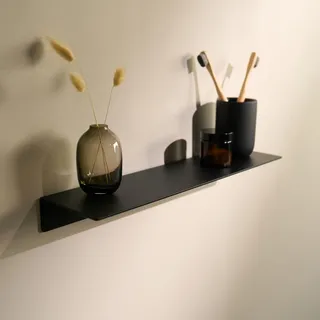 Designfabrik Hamburg Wandregal ohne Bohren | Duschregal selbstklebend | Ablage für Bad, Gästebad, Küche | Modernes Design| 42 cm | Schwarz