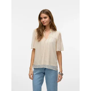 Vero Moda Spitzenbluse "VMLEAH SS LACE TOP WVN GA NOOS", pumice stone