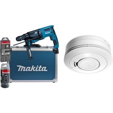 Makita HR2631FT13 Kombihammer für SDS-PLUS 26 mm im Alukoffer & Ei Electronics Ei650 Rauchwarnmelder, Rauchmelder, Stand-Alone-Gerät mit Batterie für 10 Jahre, Testsieger Stiftung Warentest, weiß