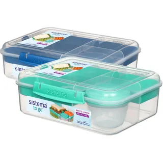 Sistema TO GO Bento-Box Cubes | 1,25 L | Brotdose für Pause mit Fächern und Snackbox | BPA-frei | 2 Stück | Minty Teal & Ocean Blue