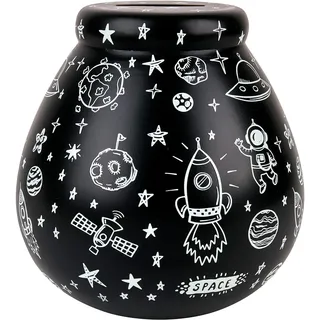 Pot of Dreams Handbemalte Spardose aus Keramik, platzsparend, handgefertigt, Weiß und Schwarz, perfektes dekoratives Geschenk für Urlaub und Familienurlaub