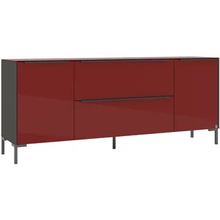 Set One by Musterring Reno Lowboard 182 cm Graphit Schwarz Matt/Glas Bordeauxrot Glanz
