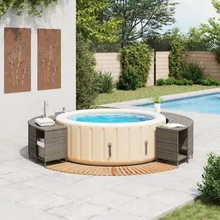 vidaXL Whirlpool-Umrandung Grau Poly Rattan und Massivholz Akazie - Grau