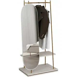 Spiegel Standspiegel Regal Kleiderbügel Holz Design - Beige