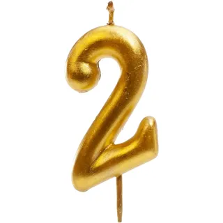 dekora - Geburtstagskerzen Zahlen Gold, (Zahl 2) 7,5 cm für Kuchen und Torte, Kuchenkerzen Geburtstag, Hochzeit, Jubiläum und Feiern, Tortendeko