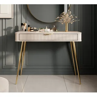 AX LIVING Vespasia kleiner Schminktisch beige 100,2 cm geriffelter - Beige