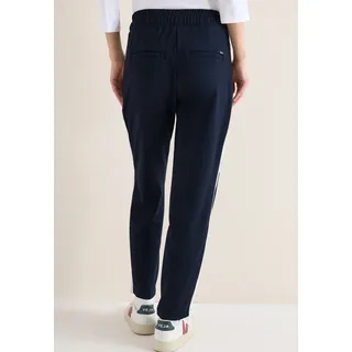 Stoffhose CECIL "Style Tracey", Damen, Gr. S (38), Länge 28, universal blau, Web, Obermaterial: 61% Viskose, 32% Polyamid, 7% Elasthan. Futter: 100% Polyester, unifarben mit Farbeinsatz, schmal lang, Hosen Stoffhose, mit Color Block Tape, elastischem Bund mit Tunnelzug