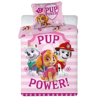 Paw Patrol Mädchen-Bettwäsche · Kinderbettwäsche/Babybettwäsche ·2 Stück, Baumwolle · Rosa, Pink · PUP Power · Wendebettwäsche · Kissenbezug 40x60 Bettbezug 100x135 cm