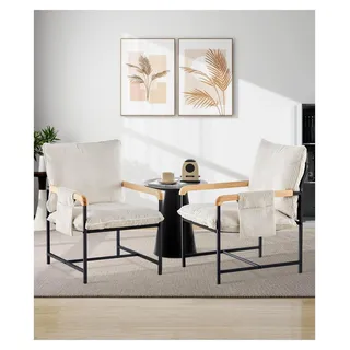 Loungesessel aus Cordstoff, Polstersessel für Fernsehen und Lesen, Ohrensessel mit Armlehnen und Metallrahmen, Relaxsessel für Wohnzimmer, Schlafzimmer und Balkon, Creme - Creme