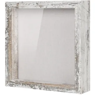 Muzilife 3D Bilderrahmen zum Befüllen mit Glasscheibe, 20x20 cm-Tiefer Holz Rahmen Objektrahmen Shadow Box, als Geschenk für Familie Freunde, Fotos Erinnerungsbox (Vintage-Weiß, 20x20cm)