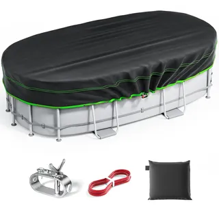 Ovale Poolabdeckung, 2,9 x 4,7 m, strapazierfähig, solarbetrieben, rechteckig, wasserdicht, reißfest, mit Seilwinde und Kabel, ideal für den Winter und staubdichte Nutzung