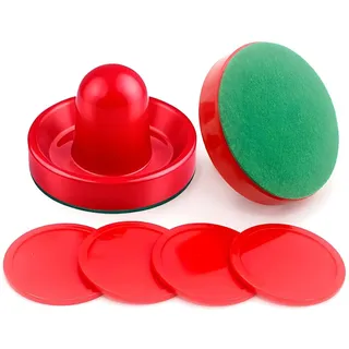 ZYWQ Air Hockey Pushers,2 Stück Air Hockey Schieber mit 4 Air Hockey Pucks für Spieltische, Ersatz Air Hockey Schläger und Schieber für Air Hockey Spiele,Rot,96mm