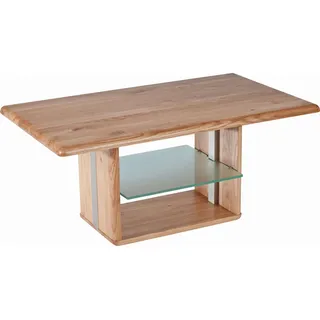 Linea Natura Couchtisch , Buchefarben , Holz, Glas , Kernbuche , massiv , rechteckig , Wange , 65x50-69x110 cm , höhenverstellbar , Holzmöbel, Holztische, Wohnzimmertische Holz, Couchtische Holz