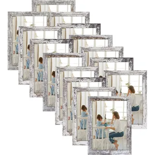 HORLIMER 15er Set Bilderrahmen 13x18 cm, Vintage-Weiß mit Verwitterter Maserung, Rustikale Fotorahmen Collage für Wohnzimmer, Schlafzimmer und Büro, Leicht und Dünn