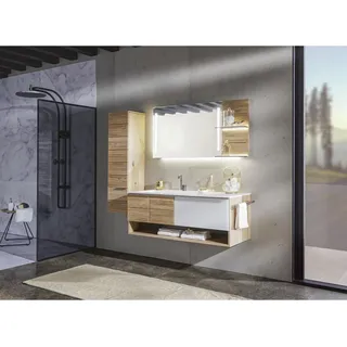 Voglauer Badezimmer , Weiß, Eichefarben , Holz, Glas , Wildeiche , furniert, massiv , 1 Schublade(n) Schubladen , 128.4 cm , Goldenes M, Made in Austria , hängend, individuell planbar, erweiterbar, Typenvielfalt , Badezimmer, Badmöbelsets & Badmöbelserien, Badmöbel-Sets