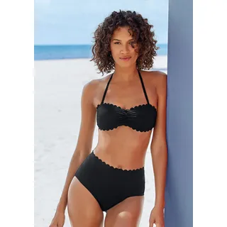 Highwaist-Bikini-Hose LASCANA "Scallop", Damen, Gr. 44, N-Gr, schwarz, Microfaser, Microfaser, unifarben, Badehosen Highwaist-Bikini-Hose, mit gelaserter Wellenkante, Topseller