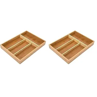 Relaxdays Besteckkasten aus Bambus HxBxT: ca. 4 x 25 x 34cm Besteckeinsatz mit 4 Fächern als Küchenorganizer und Schubladeneinsatz pflegeleichter Schubladenkasten für Besteck Organizer aus Holz, natur