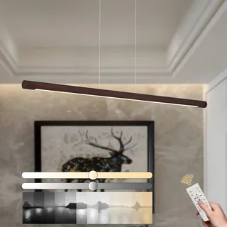 YYUTLUO Zylindrischer Linearer Kronleuchter Aus Holz, Dimmbares Licht Mit Fernbedienung, Hängeschnur 150cm Verstellbar, LED Modernes Minimalistisches Design, Wohnzimmer, Büro, Küche (Braun 100cm)