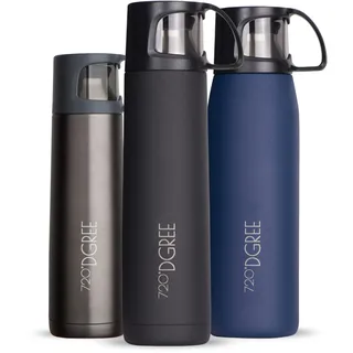 720°DGREE Thermoskanne mit Becher 1l “Follow” - 3 Größen, 12h Heiß, 24h Kalt, Auslaufsicher, BPA-Frei - Edelstahl Thermosflasche, Isolierflasche für Kaffee, Tee bei der Arbeit, Schule, To Go