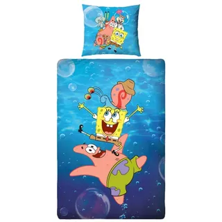 Character World Spongebob Bettwäsche Kinder 135x200 + 80x80 cm - Wendemotiv - Mikrofaser - 100% Polyester - mit Reißverschluss - Lizenzprodukt für Jungen & Mädchen - Geschenkidee Fanartikel