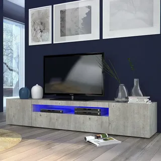 Dmora - TV-Schrank Jesse, niedriges Wohnzimmer-Sideboard mit 3 Türen, Fernsehständer-Basis, 100 % Made in Italy, 200 x 40 x 37 cm, Zement, mit LED-Licht