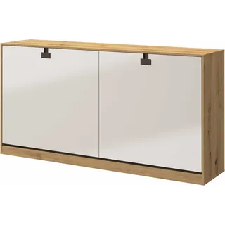 Kaiser Möbel Schrankbett 90x200 Horizontal Wandklappbett INDEX Weiss/Eiche mit Matratze H2/H3 - Braun, Weiß